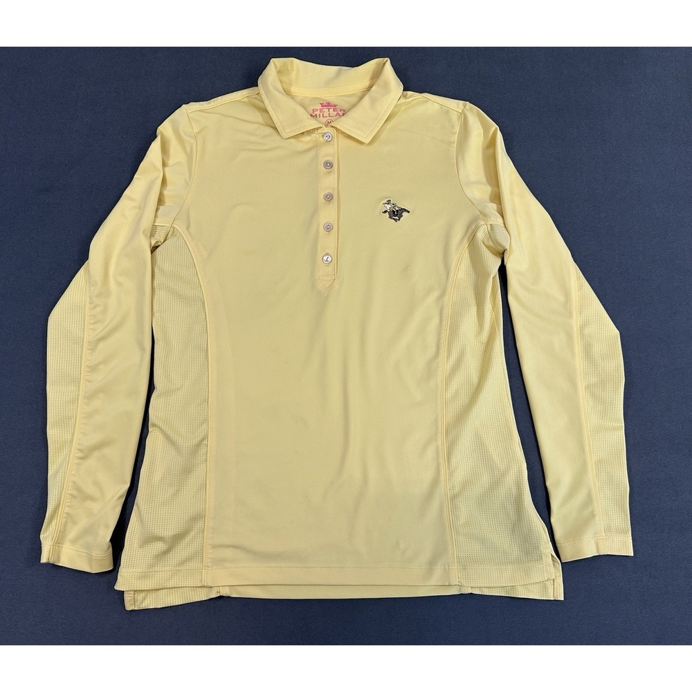 Peter Millar Polo Shirt Womens Size M Yellow Long Sleeve Wicking UPF 50+